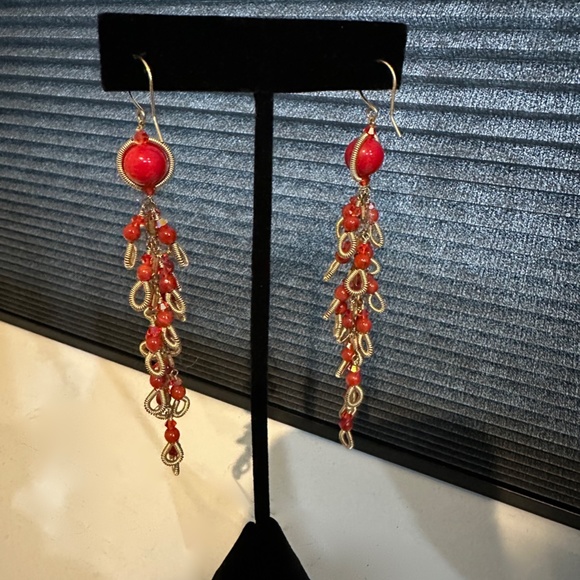 Miguel Ases Red Coral Color Pendant and Matching Earrings - Set - Picture 8 of 16